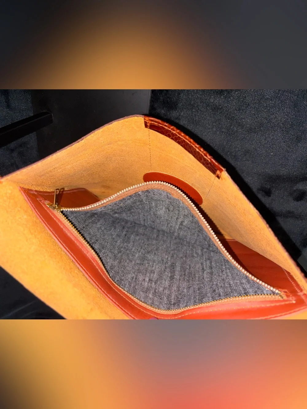 Vintage David Mehler for DAME Snakeskin Leather Orange Envelope Clutch